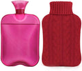 samply Hot Water Bottle with Knitted Cover, 2L Hot Water Bag for Hot and Cold Compress, Hand Feet Warmer, Ideal for Menstrual Cramps, Neck and Shoulder Pain Relief,Red