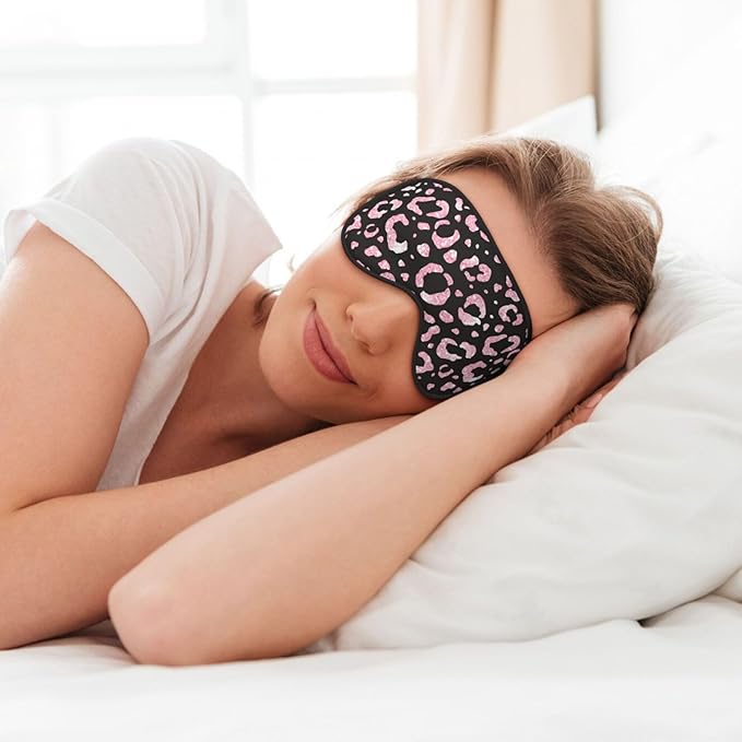 Rose Pink Glitter Leopard Sleep Mask Eye Mask with Adjustable Strap Eye Sleep Shade Cover Blocks Light for Women Men Airplane Travel Nap