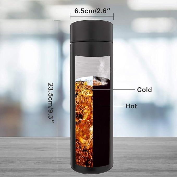 QiCheng&LYS Coffee Cup,Tea Infuser Bottle,Smart Sports Water Bottle with LED Temperature Display,17 OZ Vacuum-Insulated Stainless-Steel Water Bottle (Black)