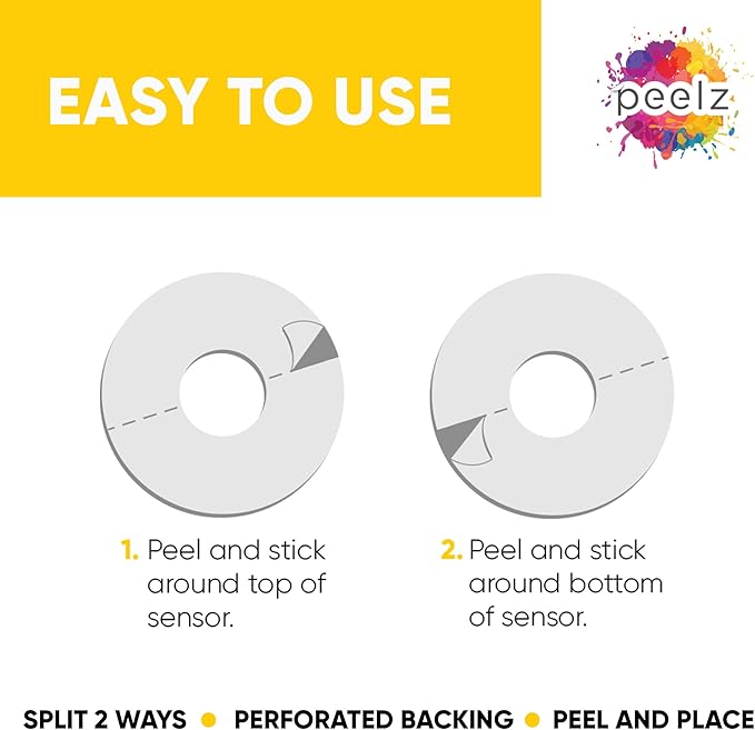 Peelz Libre 3 Adhesive Patch Tape - Compatible with Freestyle Libre 3 Sensor - Waterproof & Breathable Pre-Cut Patch - Skin-Friendly Cover Tape for Glucose Monitor - Pack of 15 (Tie-Dye)