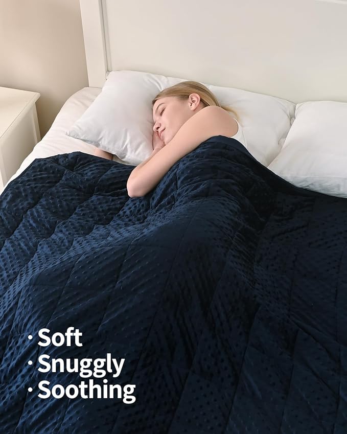 Mr. Sandman Weighted Blanket for Adults, Minky Heavy Blanket for Woman,Man Sleeping/Calm, Soft and Cozy Weighted Throw Blankets, Machine Washable, 80 x 87in, 15 lbs, Navy Blue