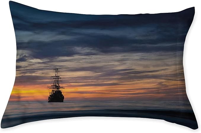 Decorative Fitted Sheet Set Full Size, Nautical Deep Pockets Fitted Sheet & 2 Pillow Sham Set(No Flat Sheet), Ocean Sunset Dramatic Sky Printed Microfiber Bedding 3pc Set, for Kids & Adults Bedding