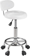 VECELO Salon Rolling Stool, Spa Chair with Backrest, Hydraulic Height Adjustable from 19.7" to 25.8" with 300 lb Capacity, for Salon, Spa, Lab (White)