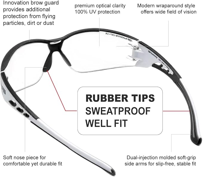 HTS HUNTERSKY Super Flexible Lightweight Anti Fog Wrap-Around U6 Clear Shooting Safety Glasses with ANSI Z87.1 Scratch Resist