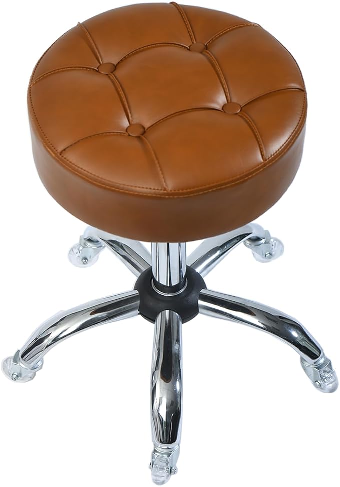 ACEQLYT® Round Rolling Stool with Wheels, Heavy Duty 400lb, Height Adjustable Swivel Drafting Stool for Shop, Salon, Home, Office, Tatoo, Medical, Massage (Brown)