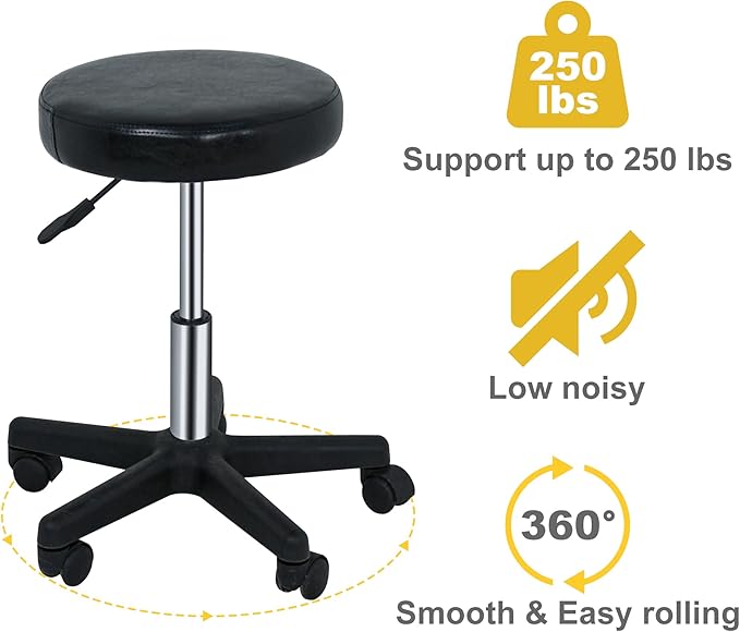 ZENY Adjustable Swivel Stool Chair Hydraulic Rolling Stool for Beauty Salon Massage Spa Medical Tattoo Drafting, Black
