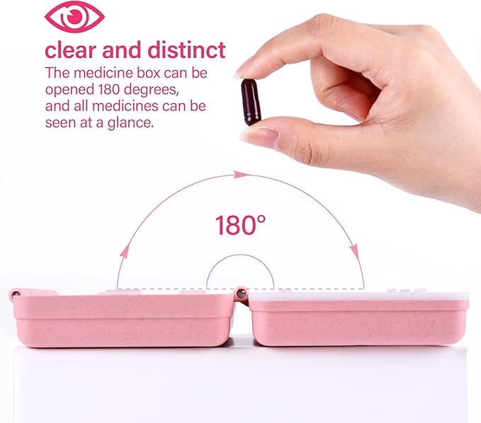 9-Grid Pill Organizer,Portable Pill Box,Large Capacity Compartments,Travel Pill Container,Medicine Dispenser,Pill Purse,Pill Case for Vitamins, Fish Oils or Supplements（Grey）