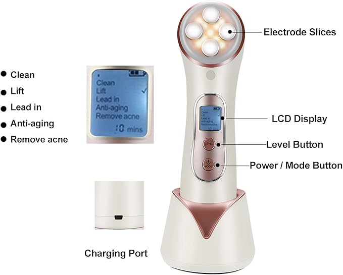 MiSMON High Frequency Facial Machine 5 in 1 Facial Massager Micro-Current Recharable Facial Frequency Device