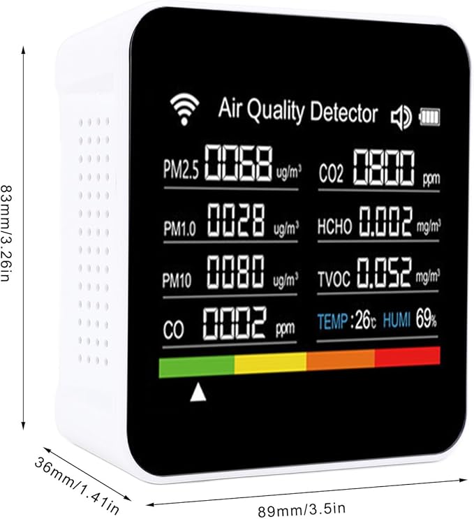 Ejoyous Air Quality Detector Indoor, 14 in 1 Smart Air Quality Monitor CO2 Detector with PM2.5 VOCs Temperature Humidity Sensor, for Home Office Travel Tuya APP Connected