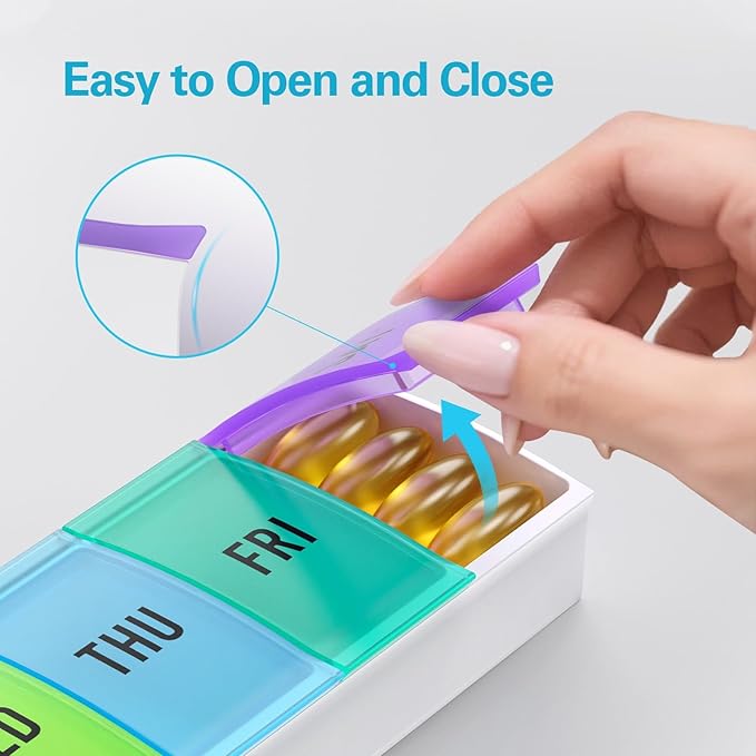 VVM Weekly Pill Organizer Large, Easy Open Pill Box 7 Day with Secure Closure, Medicine Pill Organizer for The Arthritis, Pill Holder Container, Daily Pill Case for Vitamins Medication Supplements