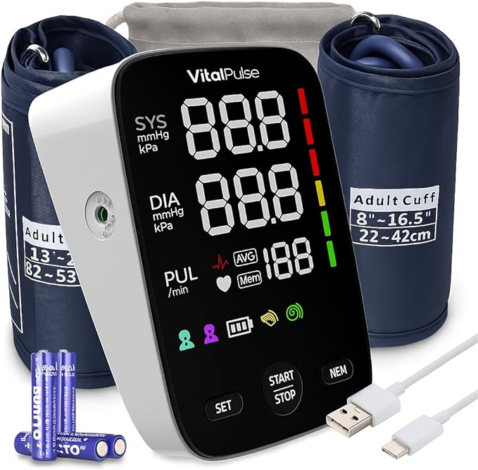 Upper Arm Blood Pressure Monitor, Digital BP Monitors for Home Use, Automatic Blood Pressure Cuff with Large LED Display and 2x120 Reading Memory, Two Adjustable Cuffs, 8.7” - 16.5” and 13” - 21”
