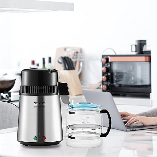 VEVOR Water Distiller, 4L/1.1 Gallon Pure Water Purifier Filter for Home Countertop, 750W Distilled Water Maker, Stainless Steel Interior Distiller Water Making Machine to Make Clean Water, Silver