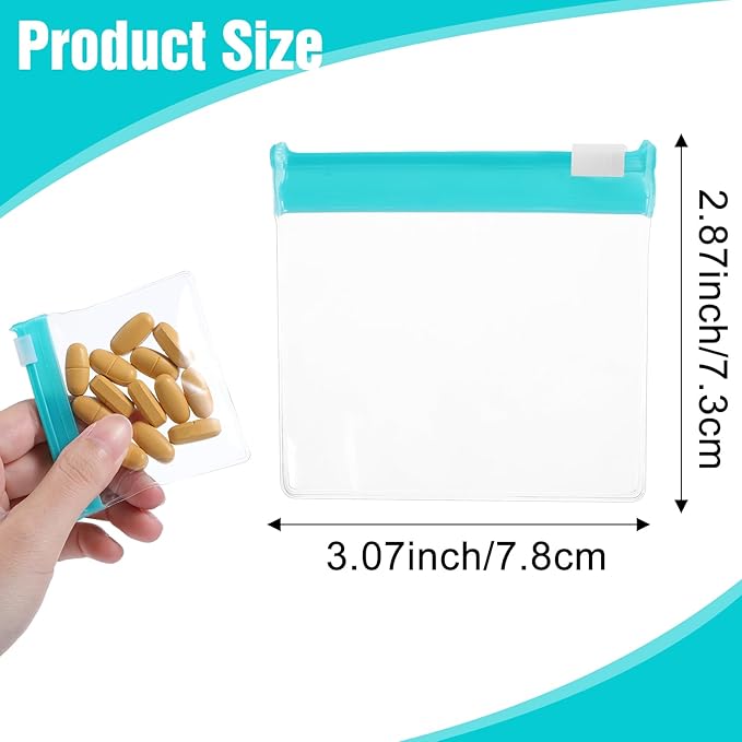 12 Pcs Zippered Pill Pouch Slide Lock Storage Bags Reusable Mini Seal Portable Medicine Baggies Self-Sealing Travel Plastic Case for Home Office Organizing Small Items