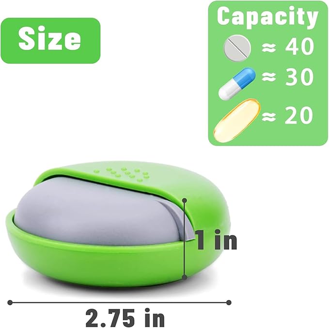 INVODA Travel Pill Organizer Cute Round Pill Box for Purse Compact Medicine Container for Pills, Fish Oil, Vitamins & Supplements