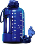 AQUAFIT 1 Gallon Water Bottle with Time Marker - Straw & Chug Lid - BPA Free Gym Water Bottle with Straw - Big Gallon Jug (Blue, 128 oz - 2in1 Lid)