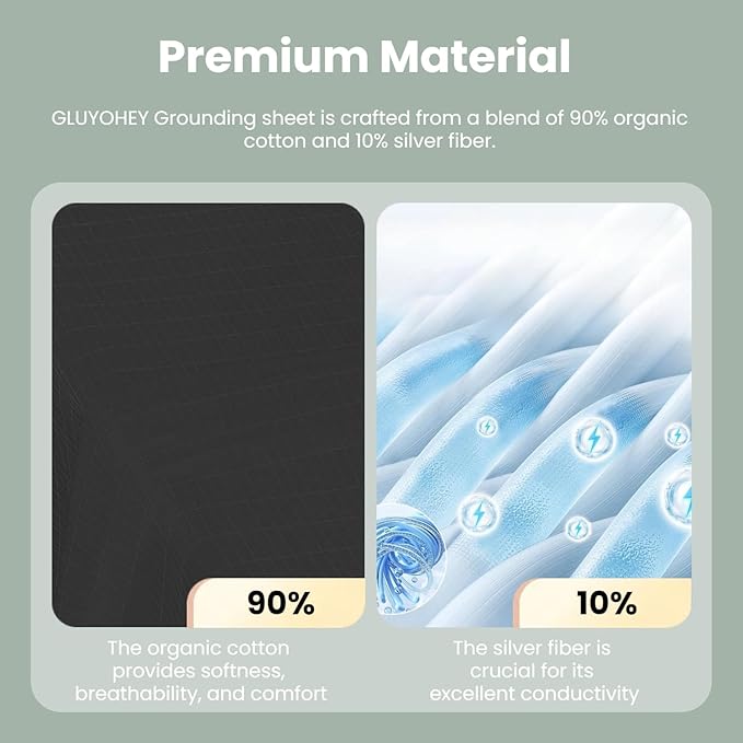 GLUYOHEY Grounding Flat Sheet Cali-King (108"x102") Conductive Silver Fiber Earthing Bed Sheets with Grounded Cord Reconnect with Earth’s Energy for Better Sleep and Enhanced Wellness, Black