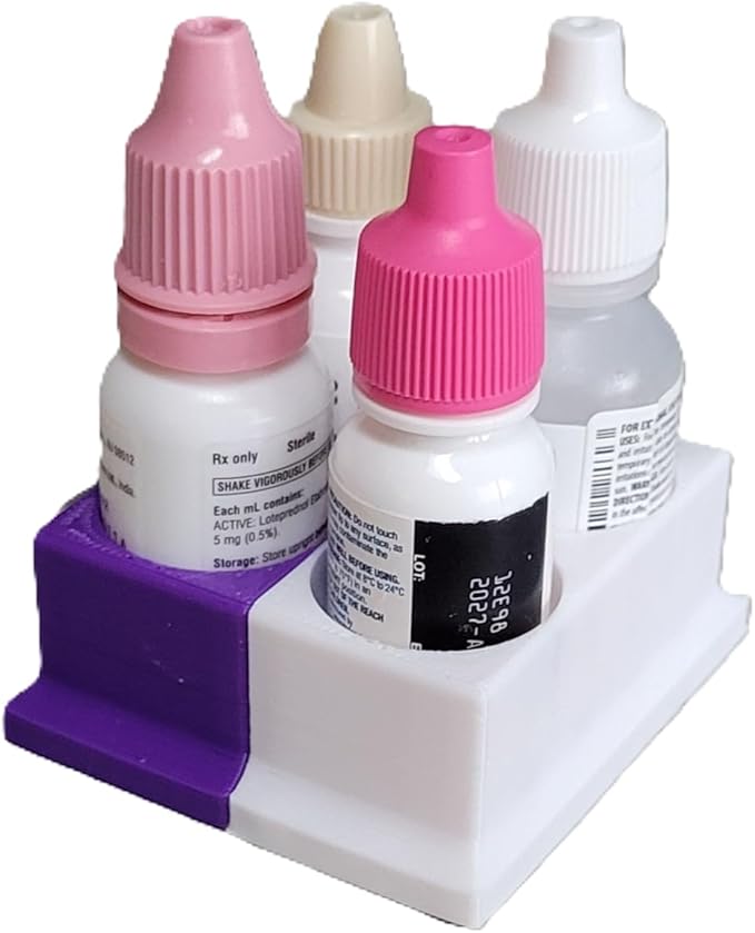Znet3D Eye Drops Bottle Organizer & Tracker – AM/PM 4-Slot (White/Purple)