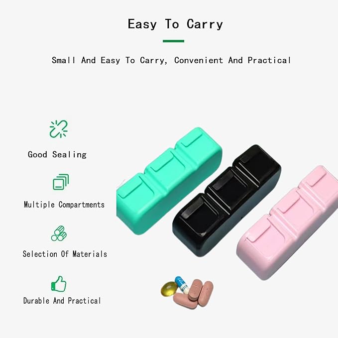 3 Pieces Pill Organizer, 3 Timer Daily Moisture Proof Pill Box Pocket Purse Portable Travel Vitamin Container Medicine Case