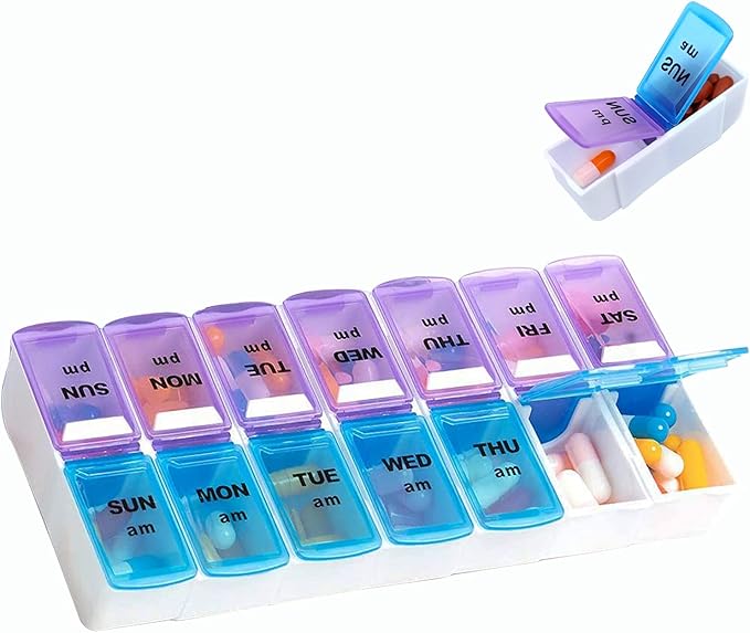 Weekly Pill Organizer 7 Day 2 Times a Day Travel Pill Case Portable Removable Pill Box Large Capacity Medicine Box for Purse AM PM Daily Pill Box