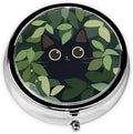 3 Compartment Travel Pill Case, Sealed Portable Pill Container Mini Size Metal Pill Box for Pocket Purse, Three Times a Day Pill Organizer for Men, Women and Children - The Black Cat in The Grass