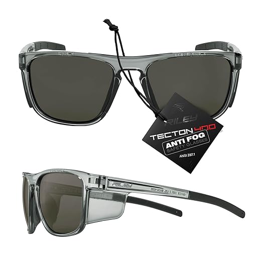 Riley Navigator X Safety Glasses – Anti-Fog, Scratch/Impact Resistant & Polarized Lenses, Lightweight Full-Frame for Work, Outdoors, & Active Lifestyles, Gray