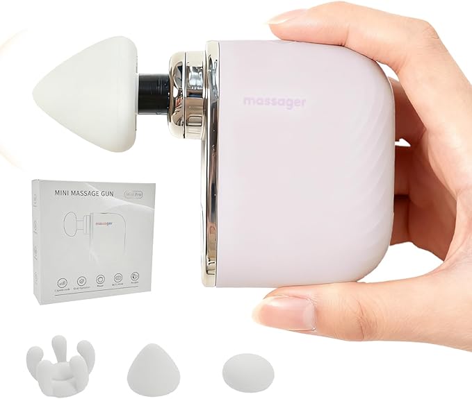 Mini Massage Gun, Portable Deep Tissue Muscle Massager with 4 Heads, Adjustable Speed & Pressure, Quiet Powerful Motor, Rechargeable Handheld Percussion Massager for Neck, Shoulder, Back & Legs Pink