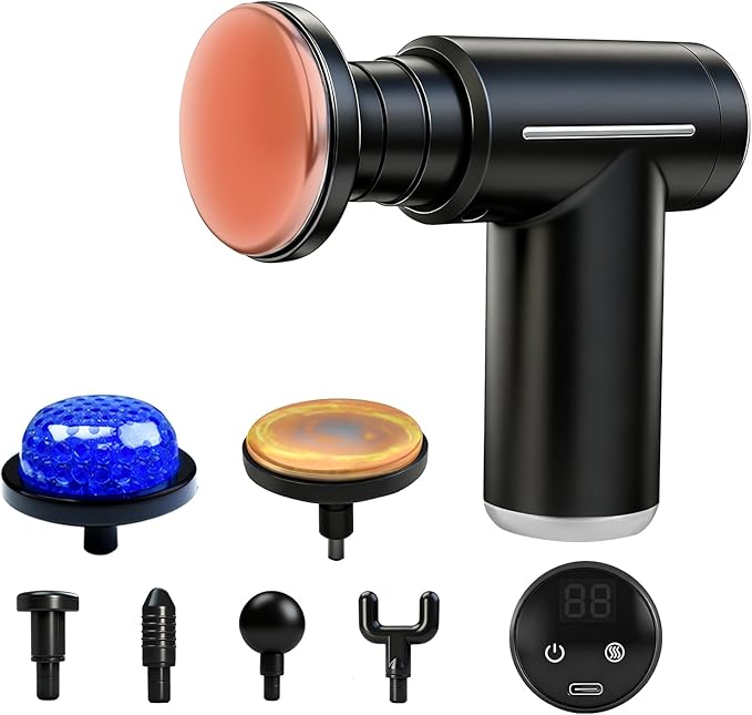 Massage Gun with Heat and Cold,Deep Tissue Back Massager Neck Massager for Pain Relief,Muscle Percussion Massage Gun,Handheld Message Gun with 6 Heads&Silent,Gifts for Men Women Dad