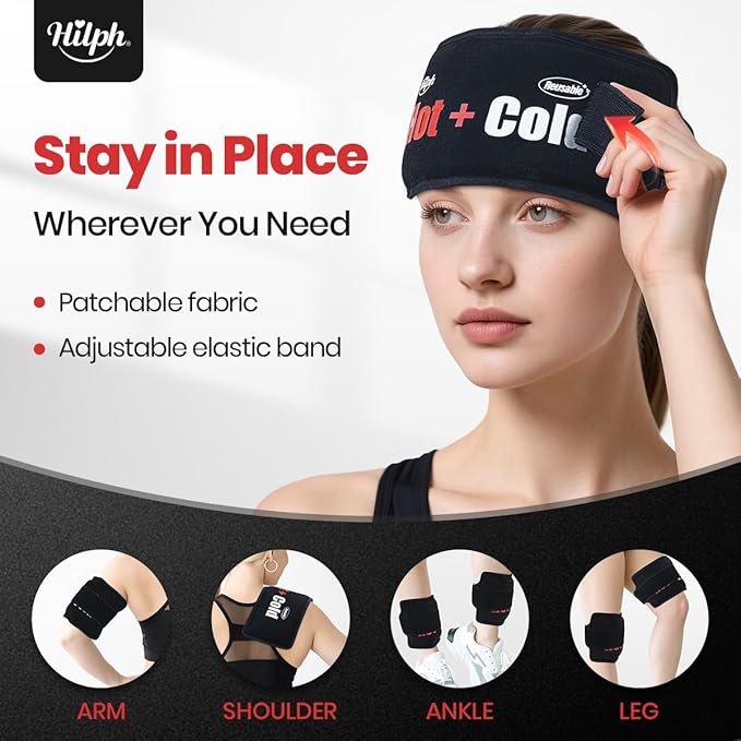 Hilph Ice Pack for Injuries Reusable, 2 Packs Hot Cold Soft Gel Ice Pack with Adjustable Strap, Flexible Ice Wraps for Joints and Muscle, Back, Knee & More Discomfort Relief (9.5" x 4.7") Black