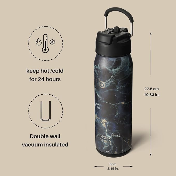 BOTTLE BOTTLE 24oz Insulated Water Bottle Stainless Steel Sport Water Bottle with Straw and Adjustable Lid Daily Pill Organizer