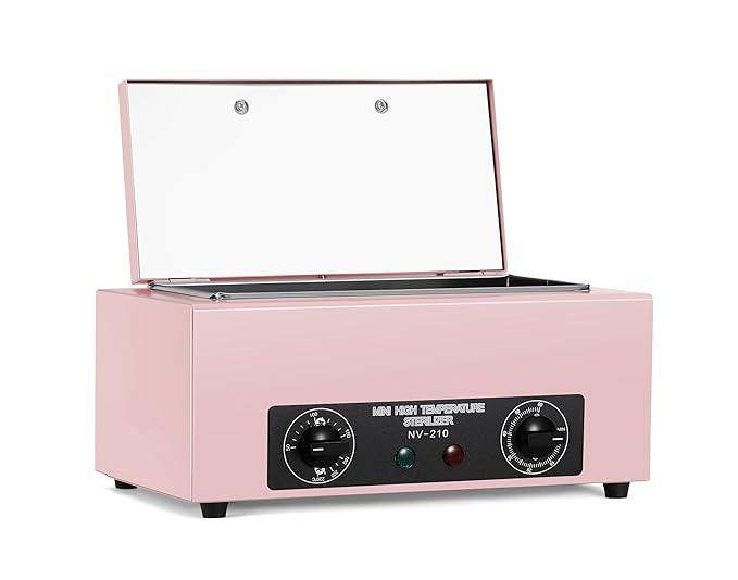 Professional Nail Tool Sterilizer Box, 2.2L Dry Heat Cleaning Cabinet with Temperature Control, Timer for Manicure Pedicure SPA Salon Barber Equipment (Pink)