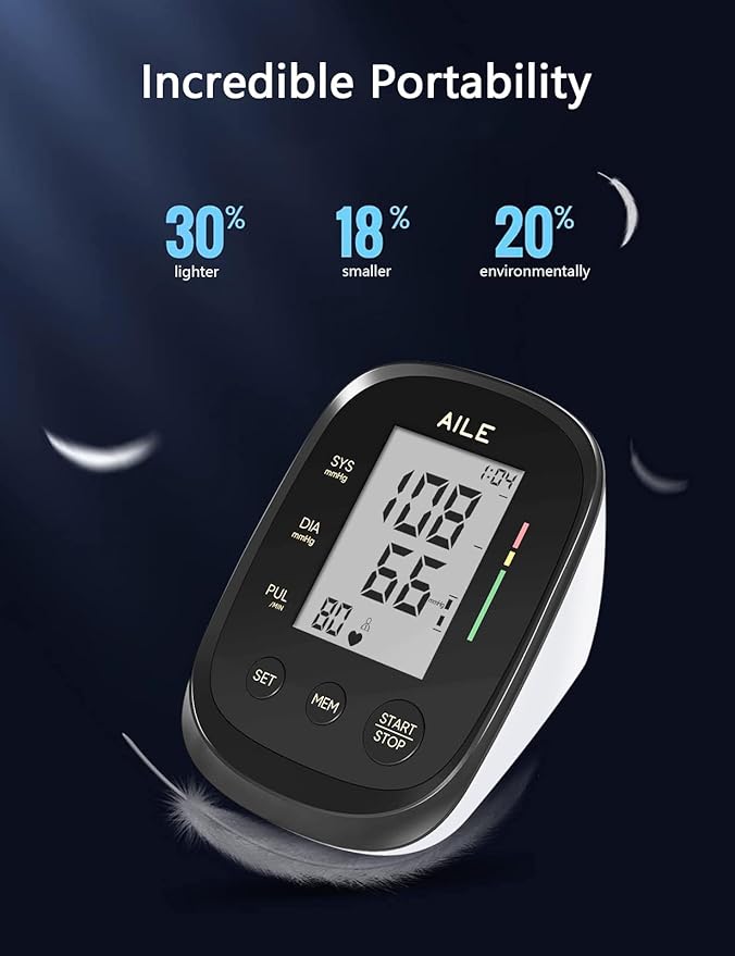 AILE Blood Pressure Monitor, Blood Pressure Machine Upper Arm Large Cuff(8.7"-16.5"), High Automatic Blood Pressure Monitors Cuff for Home Use, Manual Arm Bp Monitor, 2 * 99 Memory (Black)