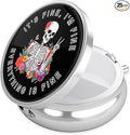 Nipichsha Pill Box, Small Pill Case for Purse & Pocket, Cute Travel Medicine Organizer, Portable Medicine Container Holder to Hold Vitamins, Medication, Fish Oil & Supplement, Flower Skull