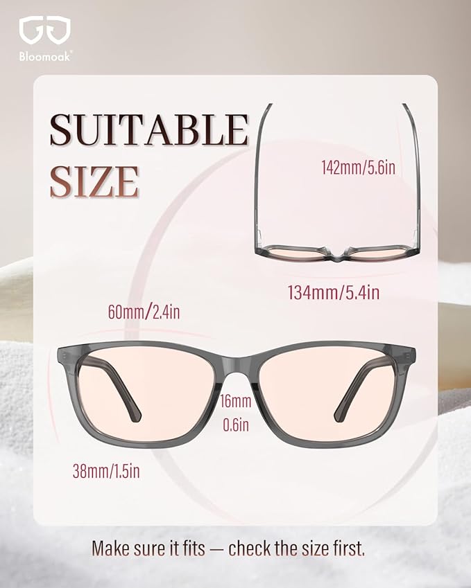 Bloomoak Rose Migraine Glasses,FL-Flex Light Sensitivity Relief Tinted Glasses for Indoor Fluorescent Glare/Women