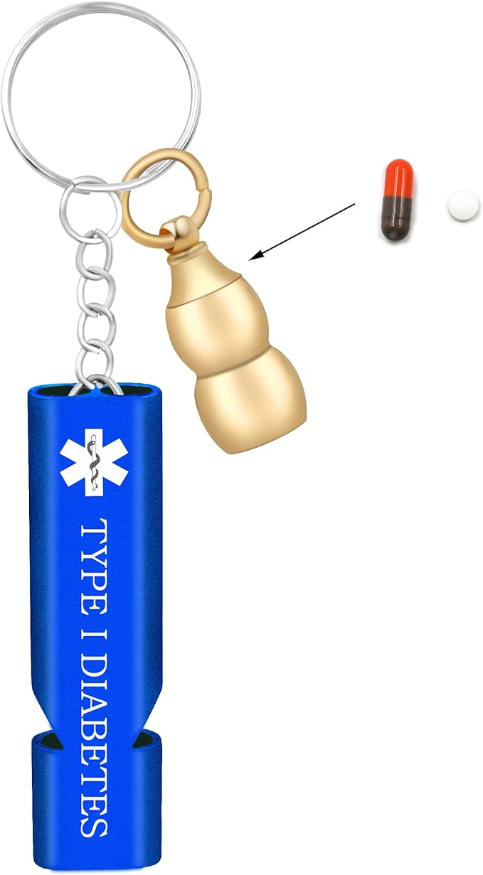 Medical Keychain with Gourd Pill Case – High Pitch Dual Tube Survival Whistle YA6000