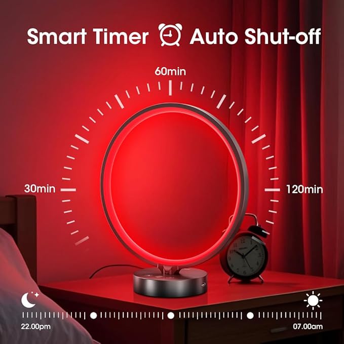 Red Light Therapy for Sleep 670nm Wavelength Timing and 5 Brightness Red Lights Lamp,4 Colors with Touch or Remote Control Decorative Lamp for Bedroom
