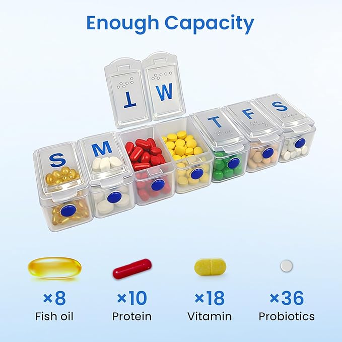 Weekly Pill Organizer - Large 7 Day Pill Case, Daily Vitamin & Supplement Organizer for Medicine, Fish Oil & Tablets, 1 Pc