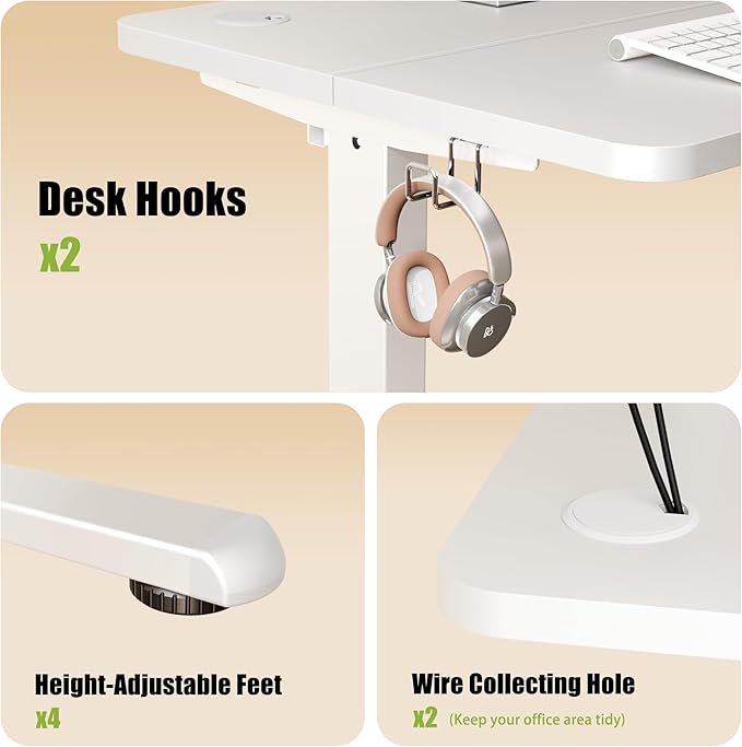 ERGOMAKER Electric Standing Desk, 39.4" x 23.6" Height Adjustable Sit Stand Desk with Splice Board for Home Office, Computer Desk Memory Preset (White Frame, White Desktop)