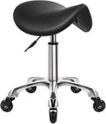 Heavy Duty Saddle Rolling Stool with Wheels Hydraulic Swivel Adjustable Rolling Stool Ergonomic Thick Leather Seat Chair for Kitchen Drafting Lab Office Salon Massage – Black