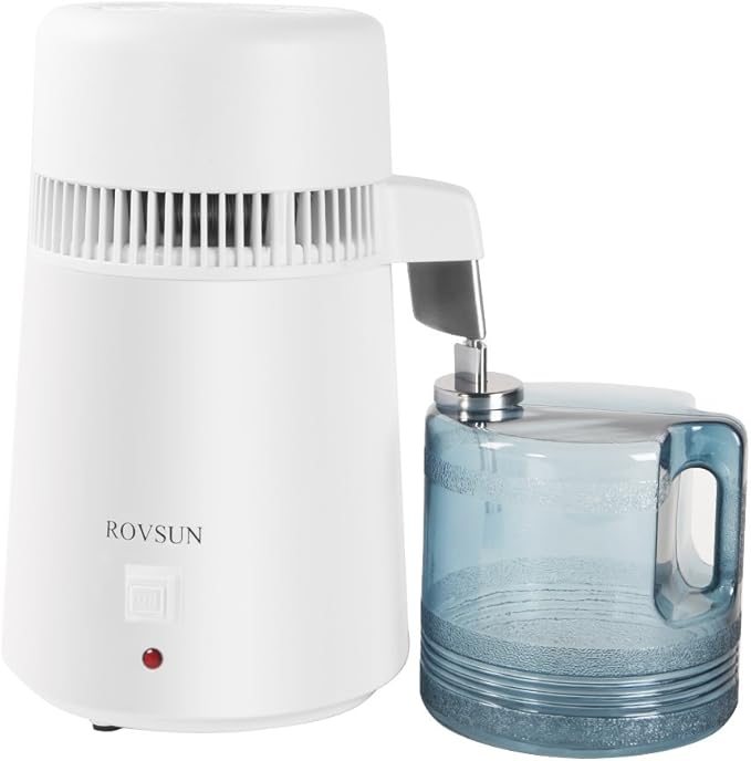 4L Countertop Water Distiller Machine Stainless Steel Home Pure Water Purifier Filter, 750W Distilled Water Maker with Glass Container, 1L/H
