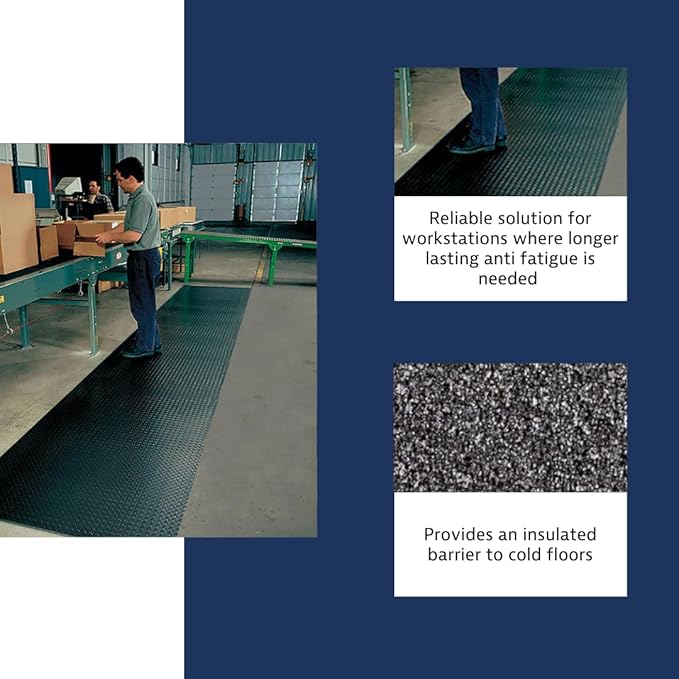Notrax 419 Diamond Sof-Tred™ with Dyna-Shield® 2' x 6' x 1/2" Anti Fatigue Mat, Slip Resistant Diamond Textured Surface, Ideal for Industrial and Commercial Workplaces, Black, 419S0026BL