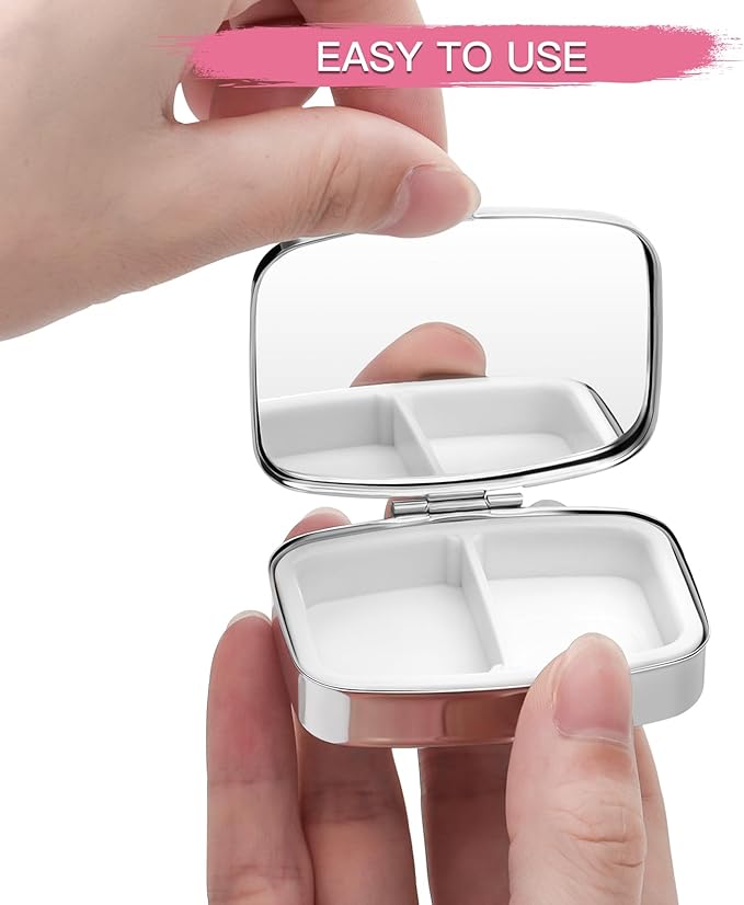 Soleebee Bling Crystal Pill Box, Portable 2 Compartments Daily Pill Organizer, Small Travel Pill Case for Purse or Pocket, Medicine Vitamin Pill Container Organizer (Pink)