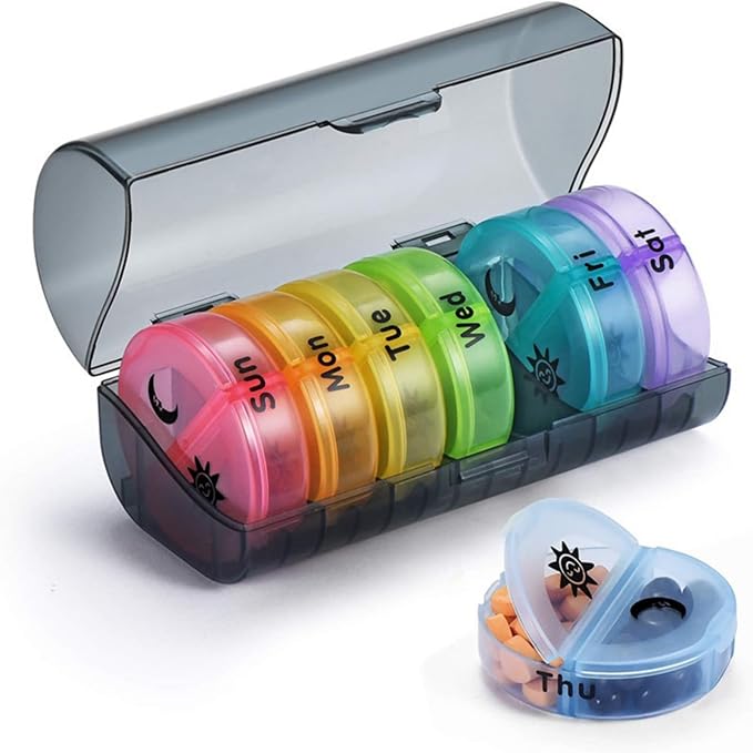 Large Weekly Pill Organizer 2 Times a Day, Vitamin Box, Convenient and Easy to Use, X-Large Pop-Out Compartments, Daily Pill Box AM PM Pill Case for Medicine/Vitamin/Fish Oil/Supplements (7 Color)