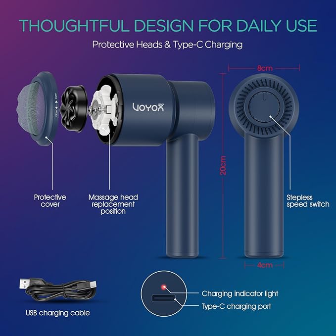 VOYOR-HEALTH Handheld Cellulite Massager, Electric Cellulite Remover Body Sculpting Massage with 5 Replaceable Heads for Arm,Thigh,Calves, Cordless & Rechargeable Deep Tissue Massager CM410 (Blue)