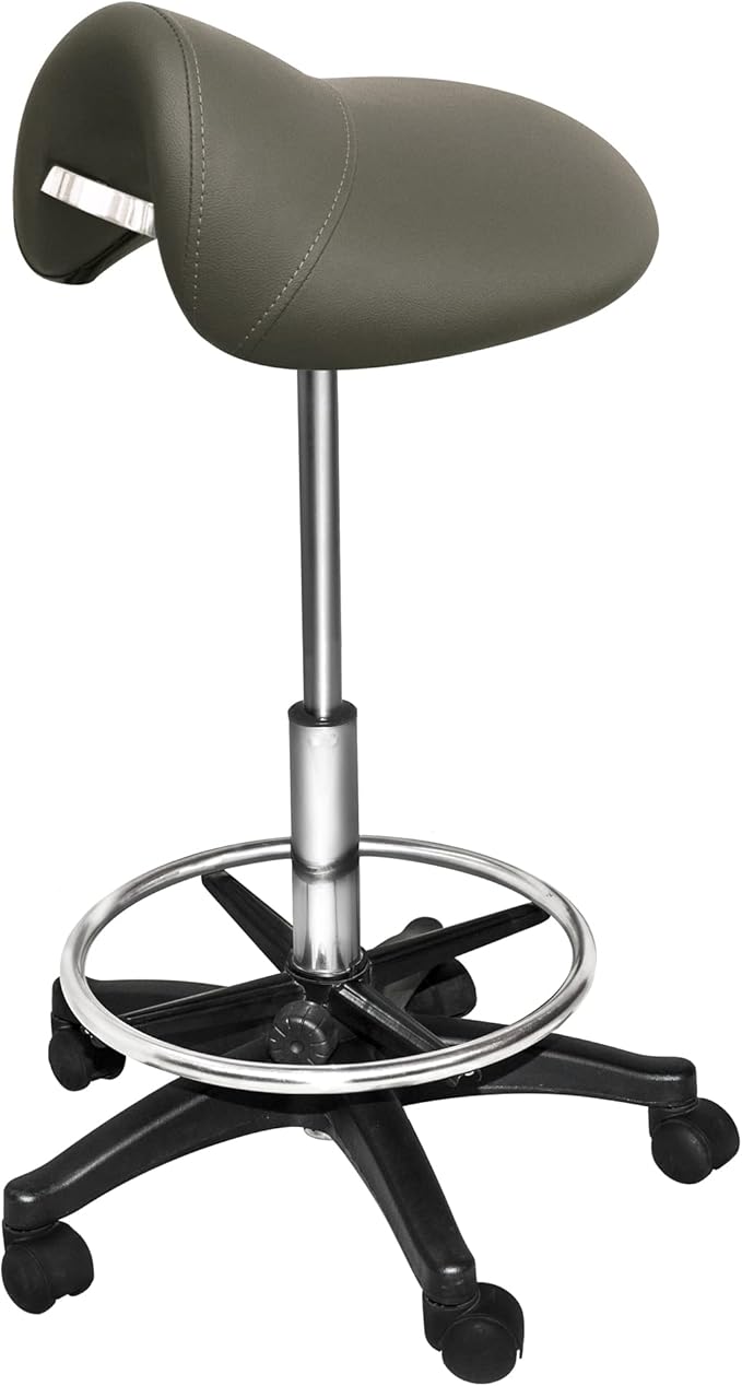 Chromium PureSana Professional James 360 Degree Full Rotational Saddle Cutting Stool with Adjustable Air Life Mechanism & Wheel Casters, Gray