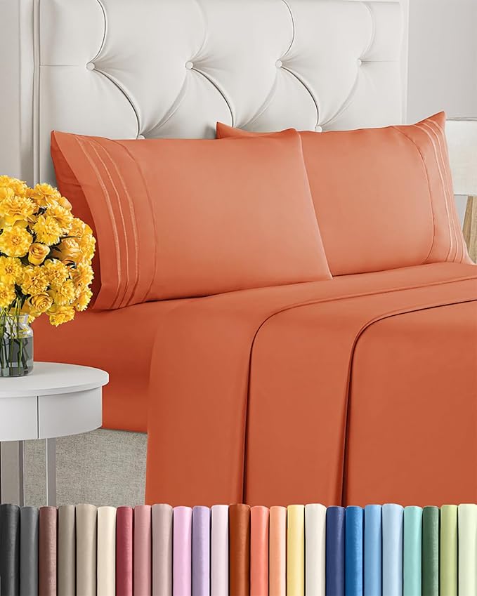 Cal King Size 4 Piece Sheet Set - Extra Soft, Breathable & Cooling Sheets - Hotel Luxury Bed Sheets for Women & Men - Deep Pockets, Easy-Fit & Wrinkle-Free Sheets - Harvest Pumpkin Oeko-Tex Bed Sheets