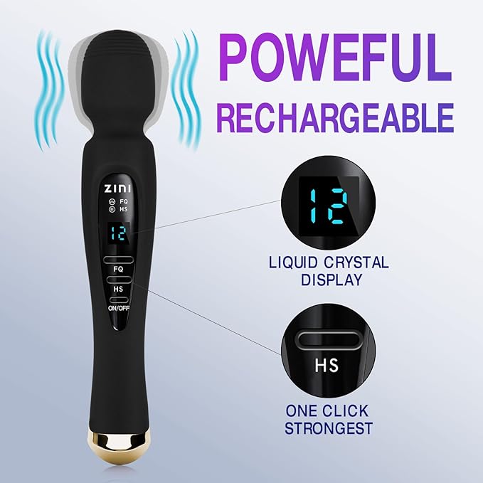 Cordless Massager with LCD Display, Personal Massager for Pain Relief, Powerful 12 Massage Modes, Black
