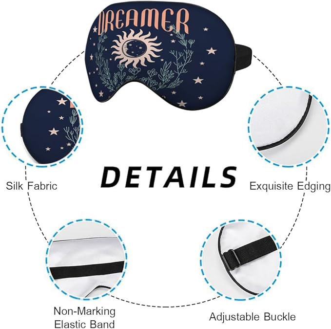 Dreamer Silk Sleep Mask with Adjustable Strap for Travel, Nap, Shift Work, Office - Dark Blue