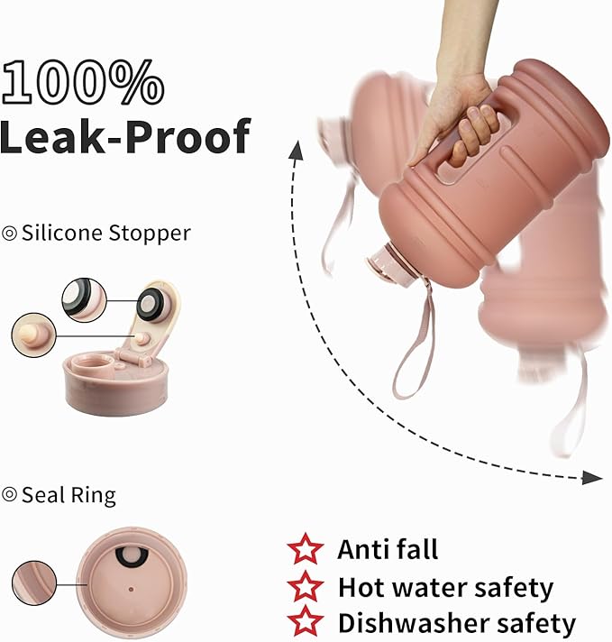 TOOFEEL 1 Gallon Water Bottle,Leakproof,Bpa Free,Dishwasher Safe,128 oz Large Water Jug wiht Handle,Travel & Camping & Sports & Gym Water Bottle For Men and Women - Matte Pink