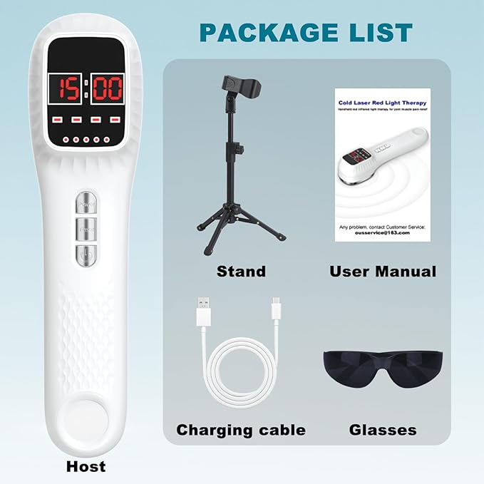 Red Light Therapy Device with Stand for Body Muscle Joint Pain Relief, Portable Infrared Light Therapy Wand with 16 * 650nm + 3 * 808 nm