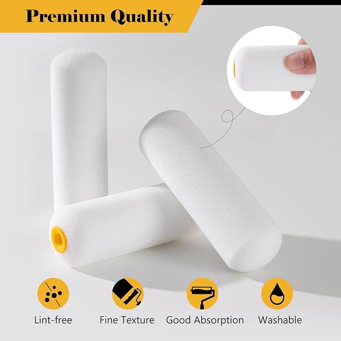 Mister Rui Foam Paint Rollers, 20 Pack 4 Inch Paint Rollers, Mini Paint Roller, High Absorption Foam Paint Roller 4 Inch, Small Foam Paint Rollers, 4 Inch Foam Rollers for House Painting